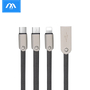 3 in 1 Zinc Alloy Flat USB Charging Cable Mobile Phone Accessories for iPhone Android and Type-C