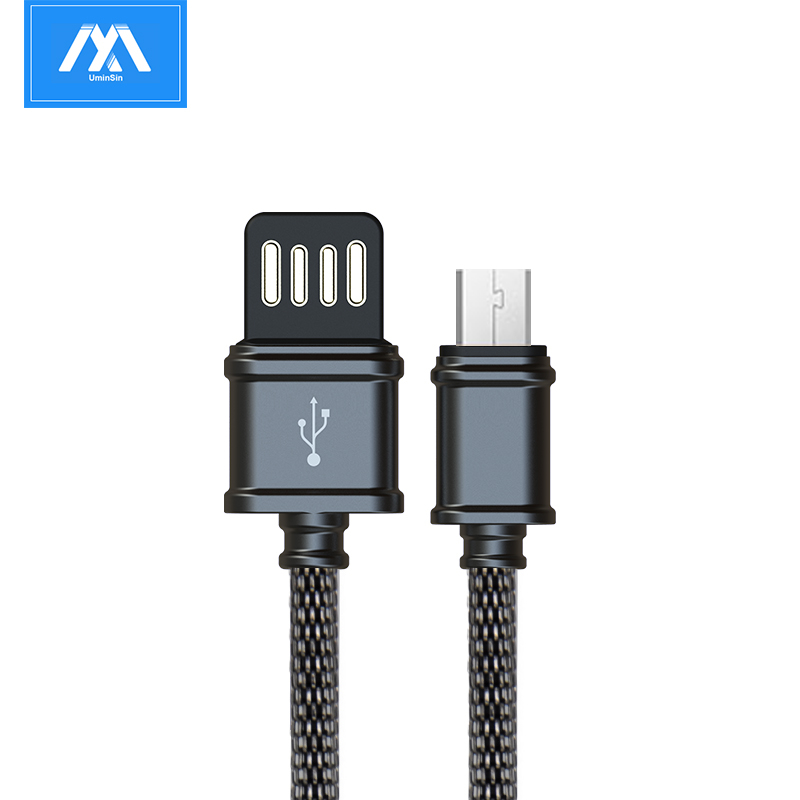 Double-sided plug 2A stainless steel metal micro usb charging cable