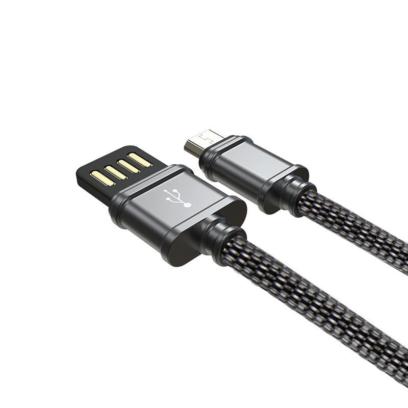 Double-sided plug 2A stainless steel metal micro usb charging cable