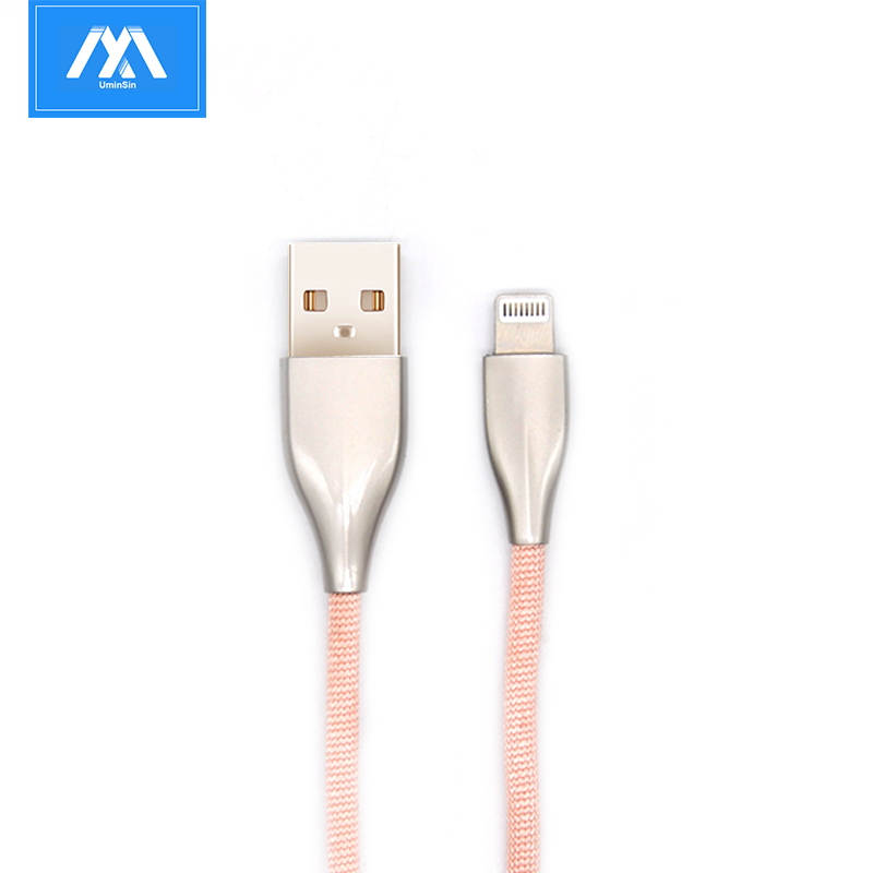 Zinc Alloy Lovely Pink Nylon Braided iPhone Cable Data Charger Cable