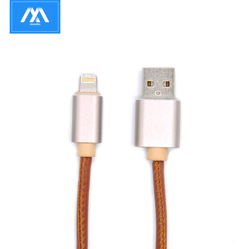 Leather Alumium Shell 8 Pin Lightning USB Cable Data Cable Sync Data Transmission for iPhone X