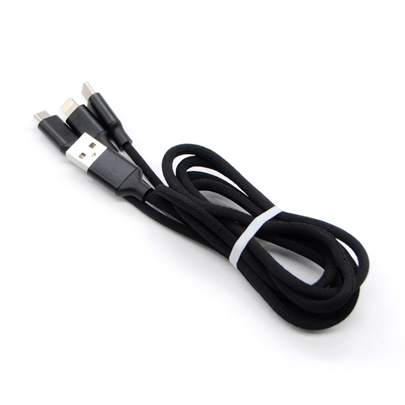 Nylon Braided Fast Charge Type C Cables Phone Charger 3 in 1 Micro Data USB Charging Cable for iPhone Apple