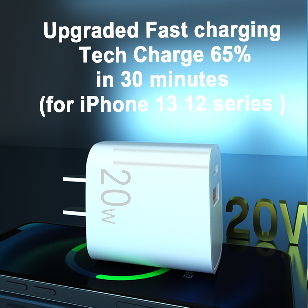 CE Certificate Competive Price USB C Wall Charger 20W Dual Port 1A+1C Fast Phone Charger