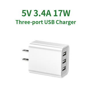 17W Fast Charging 3-USB Multi-Port Electric Charger Dual USB Charging Head for Mobile Phones Flats Small Fans European Gauge
