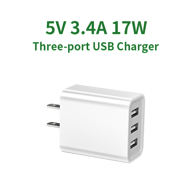 17W Fast Charging 3-USB Multi-Port Electric Charger Dual USB Charging Head for Mobile Phones Flats Small Fans European Gauge