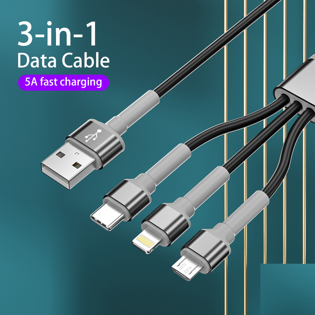 3 in 1 1m Charging Cable for iPhone 14 iPad Air Samsung Xiaomi TPE Data Sync Charge USB Type C Micro Cable for Oneplus 10 Realme