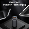 PD Charger 35W Dual Port Gan Fast Charger High Efficient PPS FCP USB-C Wall Charger for Mobile Phone EU Plug