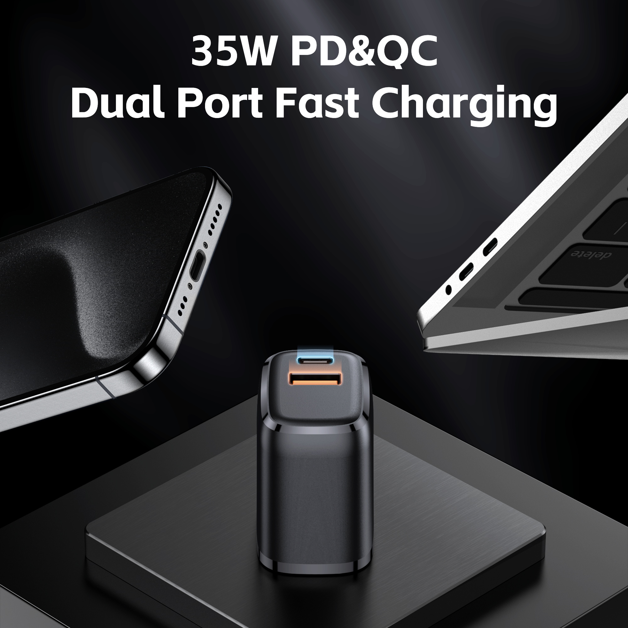 PD Charger 35W Dual Port Gan Fast Charger High Efficient PPS FCP USB-C Wall Charger for Mobile Phone EU Plug