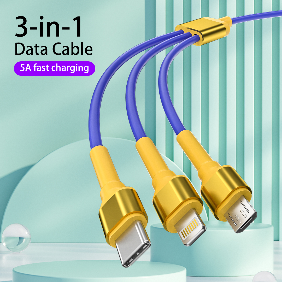 3 in 1 1m Charging Cable for iPhone 14 iPad Air Samsung Xiaomi TPE Data Sync Charge USB Type C Micro Cable for Oneplus 10 Realme