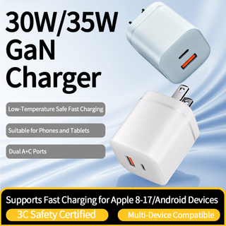 30W Dual Ports GaN Fast Charger EU CE Adapter Mobile Phone & Laptop Charger Small for Travel Charger