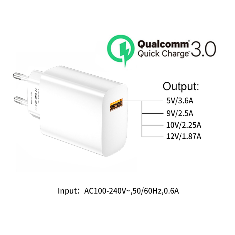 QC3.0 Super Fast Mobile Phone Charger 22.5W USB Phone Charger Power Adapter Travel Charger