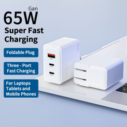 65W 3-Port GaN Charger PD65W Travel Charger Multi Function PD Power Adapter Fit for Laptop Mobile Phone