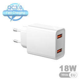18W Dual USB Travel Adapter QC3.0 USB Fast Charging Phone Charger EU / US Plug Wall Charger