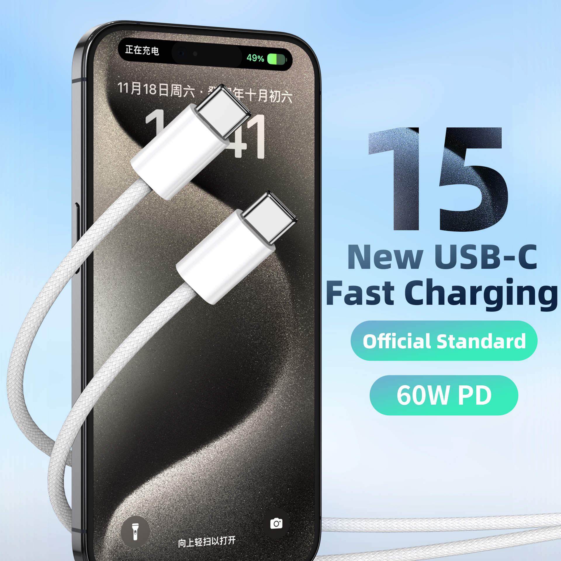  Latest 60W USB-C Charge Cable 1m for iPhone 15 PRO Max Nylon Braided Type C to Type C Cord iPhone15 Pd Charger Data Cable