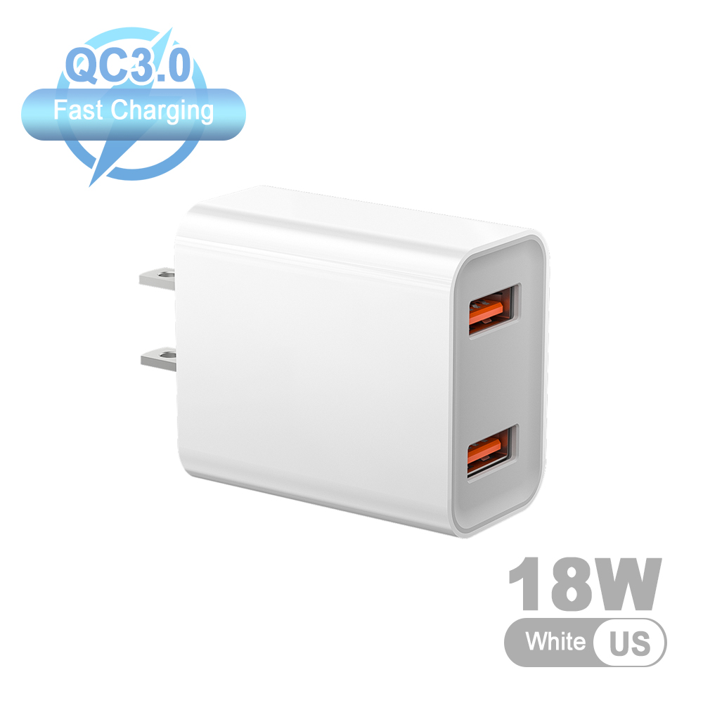 18W Dual USB Travel Adapter QC3.0 USB Fast Charging Phone Charger EU / US Plug Wall Charger