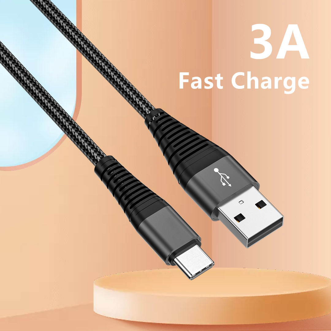 Hot Nylon Braided Type C Phone Charging USB C Cable Braid USB Type C Cable 1m 2m Custom Logo 3A Fast Charging USB Cable