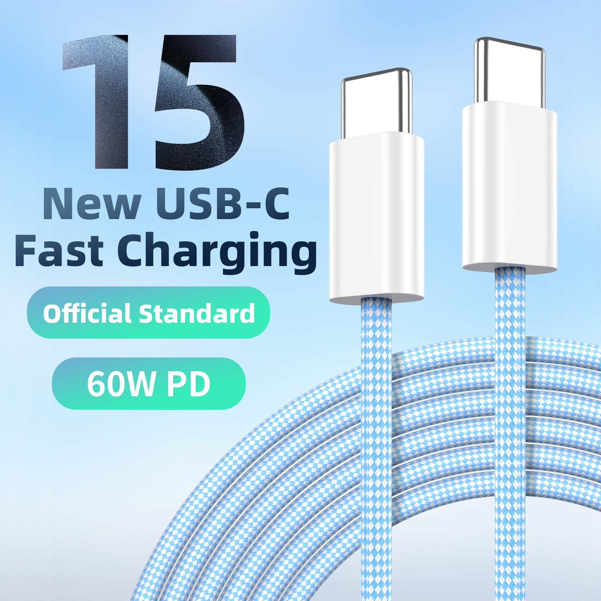  Latest 60W USB-C Charge Cable 1m for iPhone 15 PRO Max Nylon Braided Type C to Type C Cord iPhone15 Pd Charger Data Cable