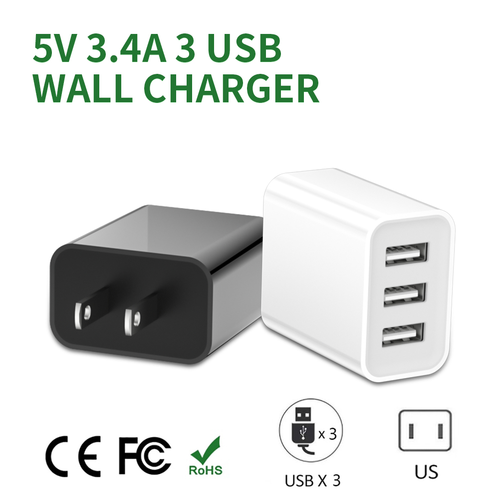 17W Fast Charging 3-USB Multi-Port Electric Charger Dual USB Charging Head for Mobile Phones Flats Small Fans European Gauge