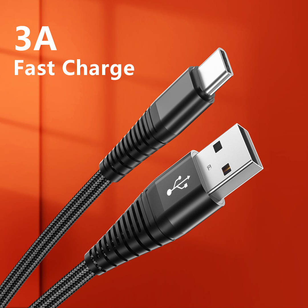 Hot Nylon Braided Type C Phone Charging USB C Cable Braid USB Type C Cable 1m 2m Custom Logo 3A Fast Charging USB Cable